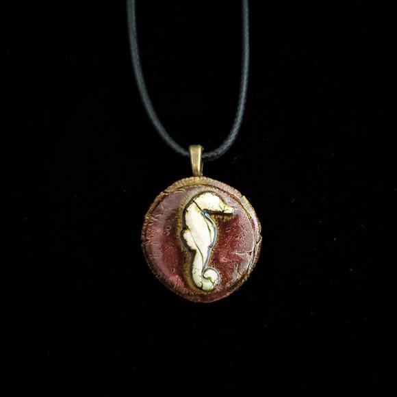 Handmade Ceramic Teak Seahorse Pendant Necklace - Picture 7 of 16